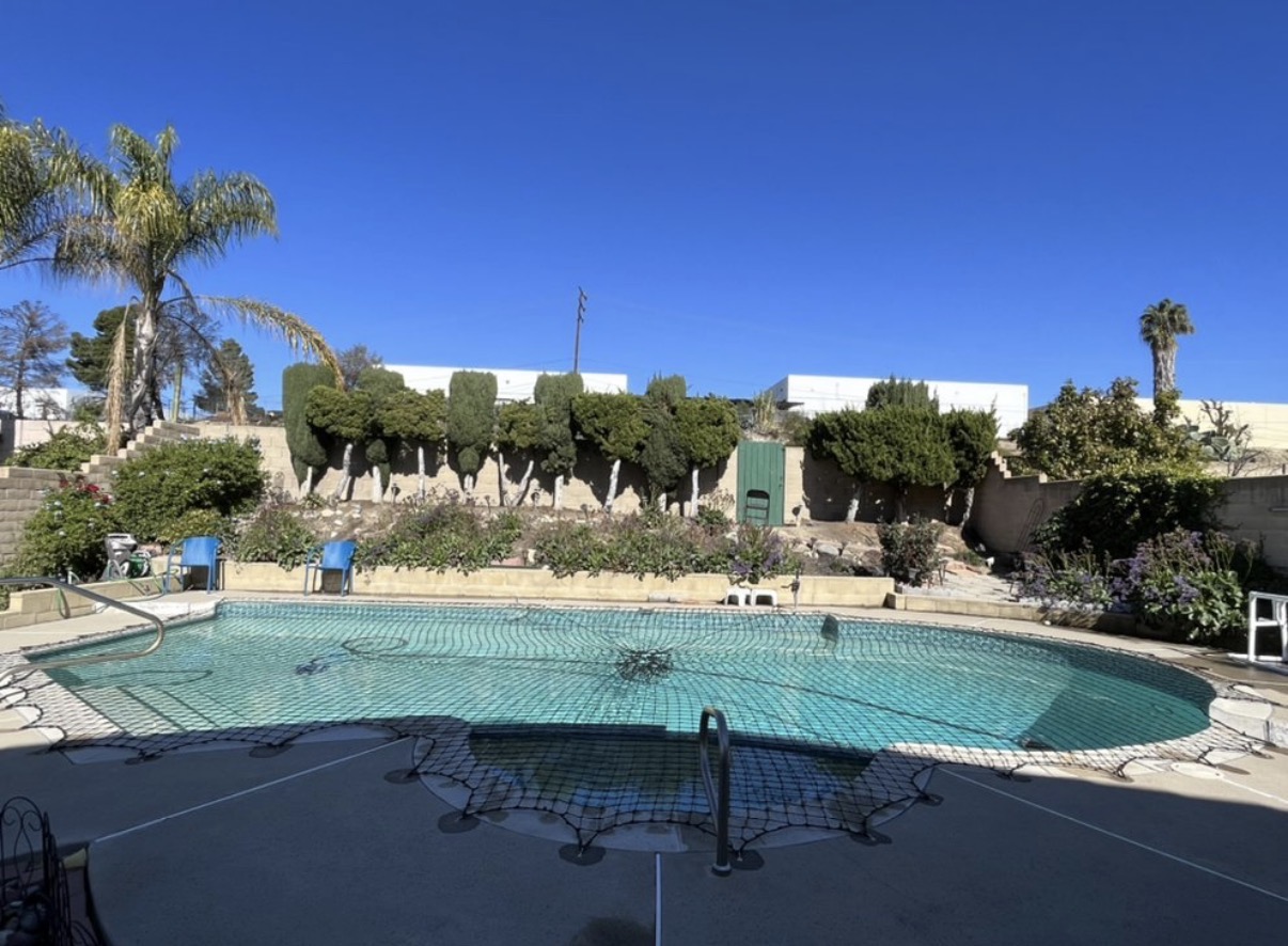 Large freeform pool with safety net